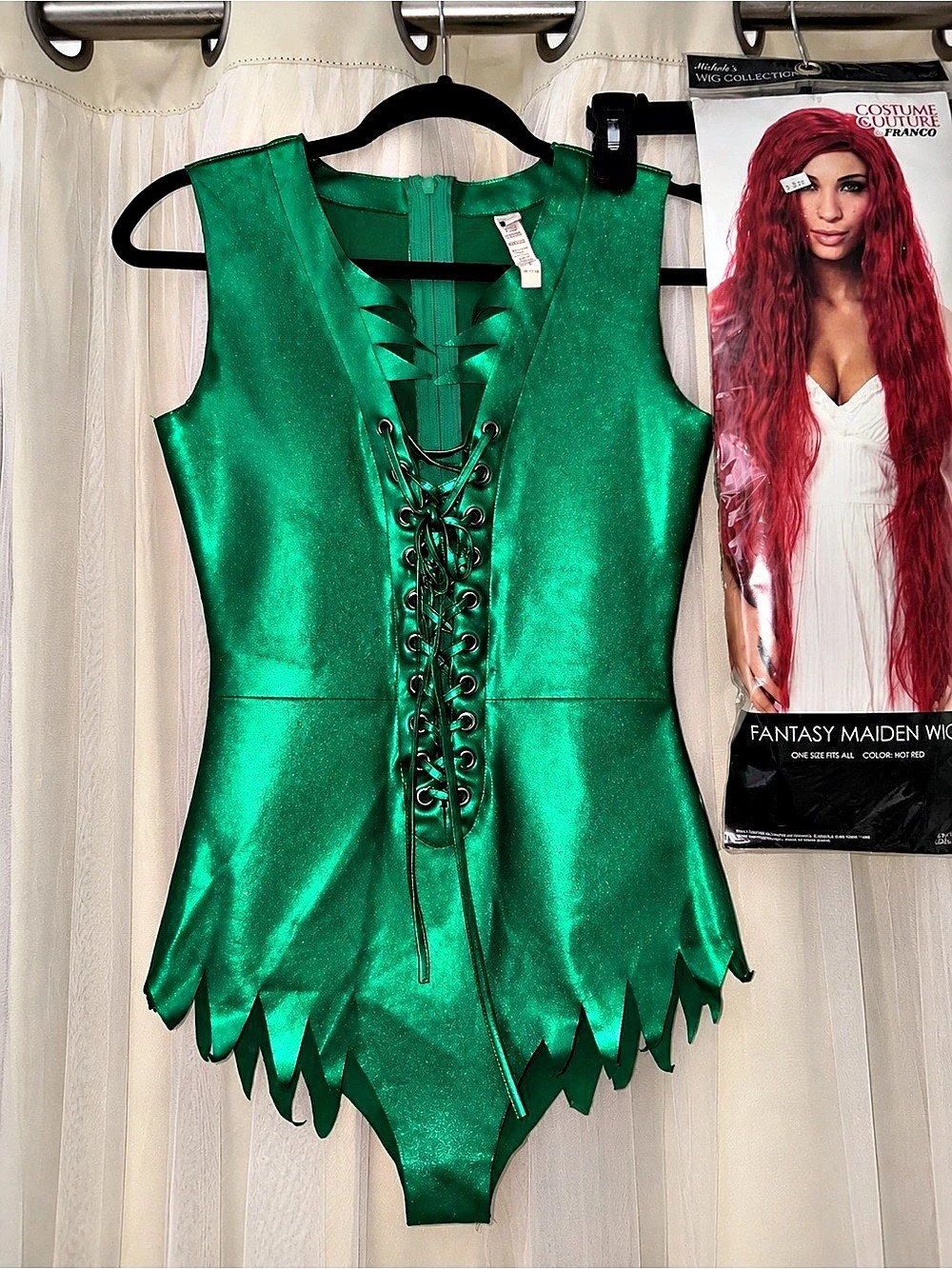 Costume Culture by Franco Fantasy Maiden Wig Green & Red Costume Set- Size Small